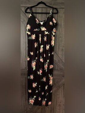 American Rag black floral maxi dress with faux wrap top, NWT, sz 2x